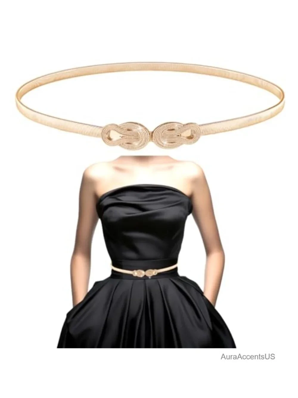 Skinny Elastic Waist Belt with Metal Hook, Adjustable Stretch Chain Belt for